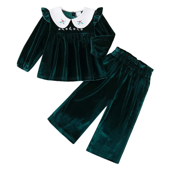 Yaoqi 6 Months Newborn Baby Girl Outfit Set 12 Months Winter Clothes Ruffle Long Sleeves Pullover Top Solid Color Pants 2pcs Clothing Green