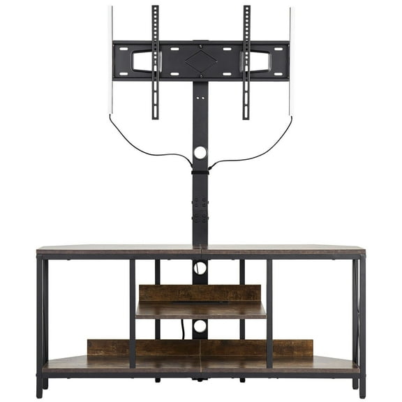 45" Height Adjustable TV Stand with Mount for up to 75 inch TVs, Entertainment Center with Power Outlet & LED Lights, 3-Tier Storage Cabinet for Living Room & Bedroom