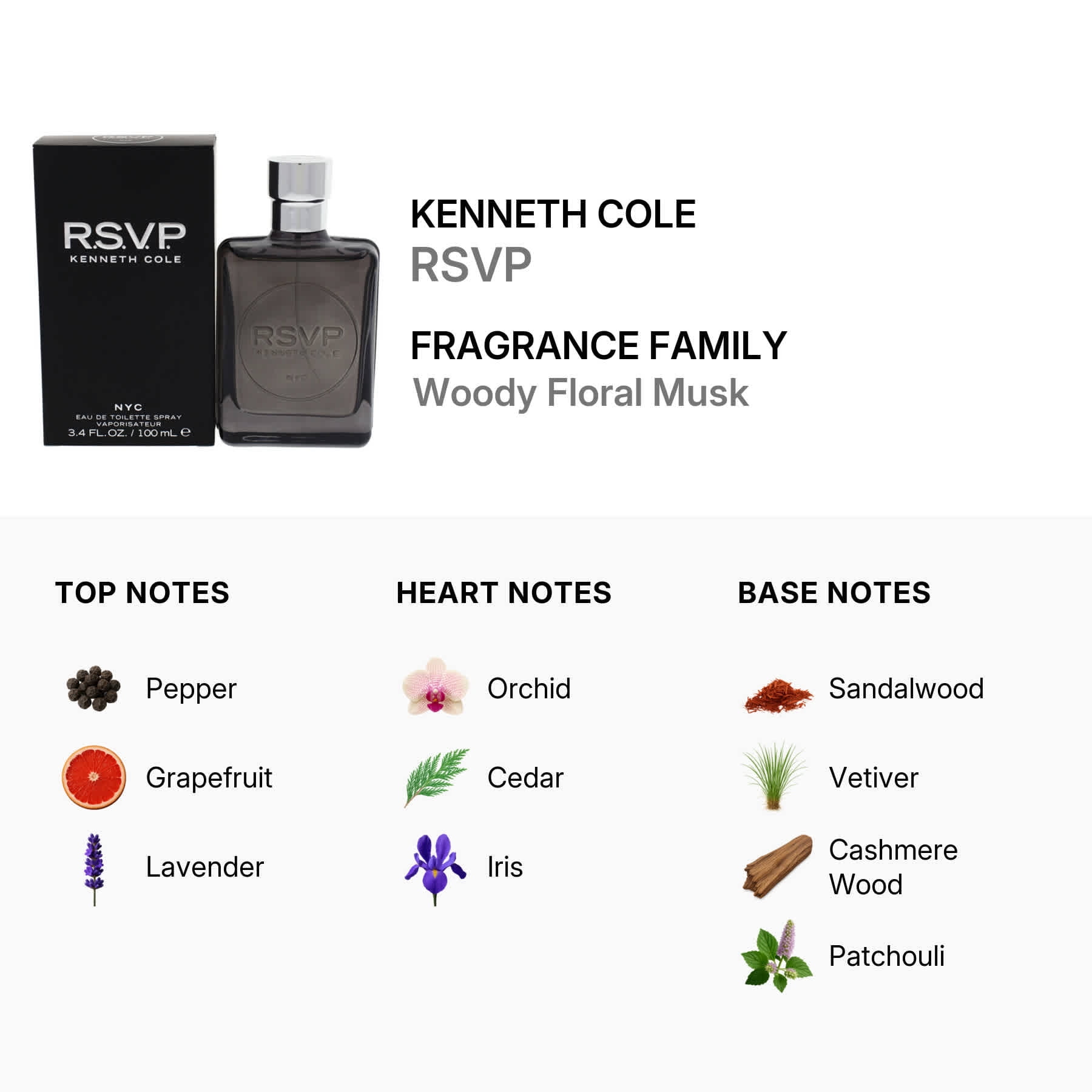 Kenneth Cole RSVP 3.4 oz EDT Spray for Men - Fragrance Perfume 