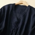 thumbnail image 5 of Towmus V Neck Linen Tshirts for Women Summer Fall 3/4 Sleeve Relaxed Fit Long Basic Tee Shirt Tops, 5 of 6