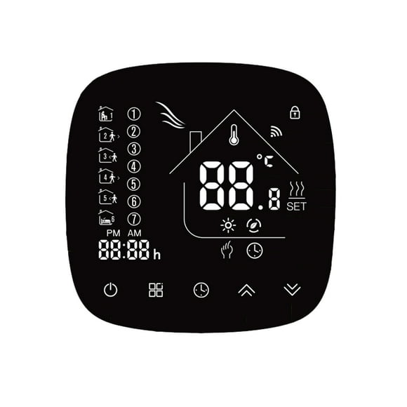 Amdohai Weekly Programmable LCD Display Touch Screen Boiler Heating Thermostat Room Temperature Controller 5A