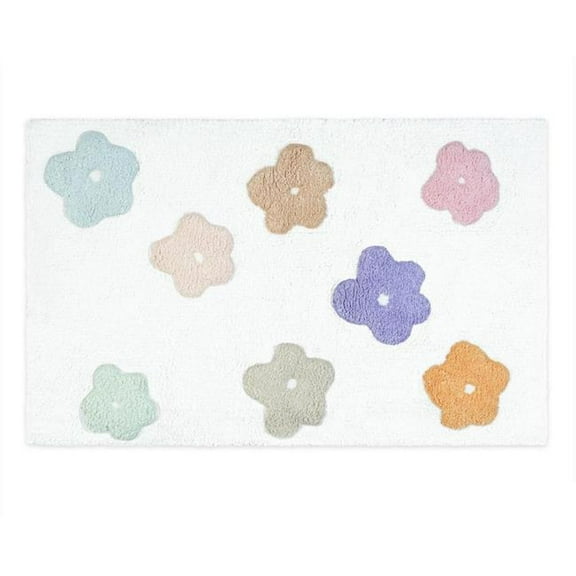 HomeRoots 635399 32 in. Pink & White Cotton Flowers Floral Bath Rug