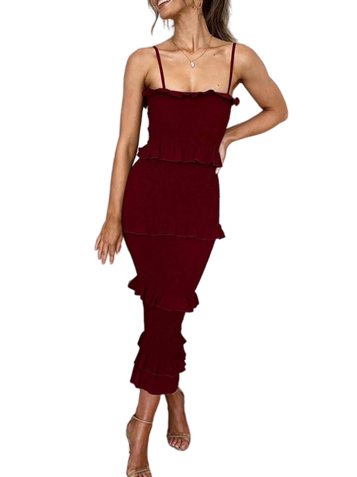 Boho Long Chiffon Gown with Ruffles Sunset main image 0