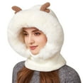 thumbnail image 2 of Women's 3-in-1 Winter Face Mask Beanie Hat, Full Coverage Balaclava Style with Cartoon Antlers, Adjustable Neck Warmer Scarf, Windproof Cold Weather Gear, Plush Trim - White, 2 of 6