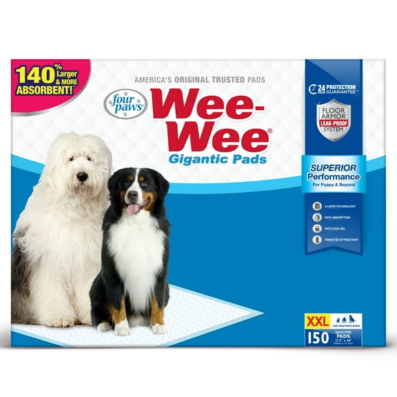 Four Paws Wee-Wee® Superior Performance Gigantic Dog Pee Pads 27.5" x 44" (150 Count)