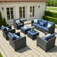 thumbnail image 3 of Ovios 7 Pieces Patio Furniture Set All-Weather Wicker Rattan Conversation Set Outdoor Sectional with Cushions for Backyard, Denim Blue, 3 of 10