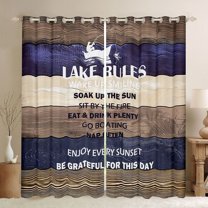 Homewish Rustic Lake House Curtains Pack of 2 (42x84 Each) for Adult, Brown Navy Wooden Plank Curtains Blackout, Countryside Theme Bedroom Curtains, Window Curtains Bedroom Decor