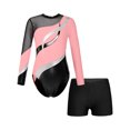 thumbnail image 3 of Jersey de gimnasia para niñas con traje corto de baile de Ballet leotardo de manga larga con diamantes de imitación brillantes y pantalones cortos con cintura delantera en V, 3 of 5