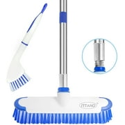 ITTAHO Floor Scrub Brush with Long Stainless Steel Handle,Extension Brush with Small Deep Cleaning Brush - 12"