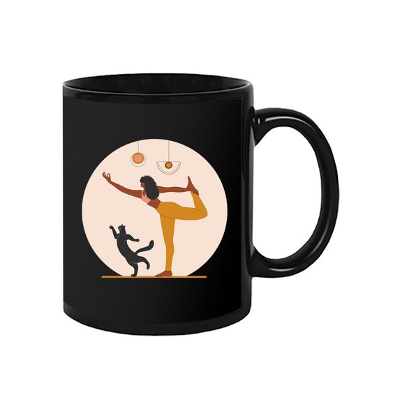 Stretching Woman And Cat Mug - Image by Shutterstock,