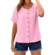 thumbnail image 2 of TaTaai Women's short sleeve crew neck top, linen cotton fabric, solid color, button cuffs, cutout detail, pullover style, casual loose fit, soft breathable, ideal for daily outings Gift, 2 of 8