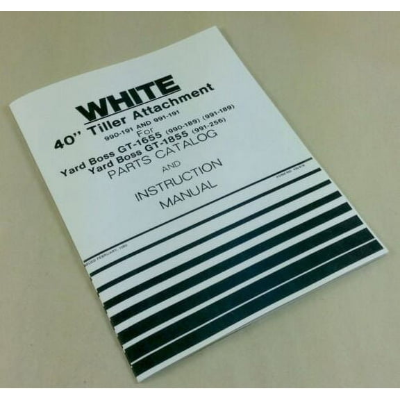 White 40" Tiller Attachment For Gt-1655-1855 Parts Catalog Instruction Manual