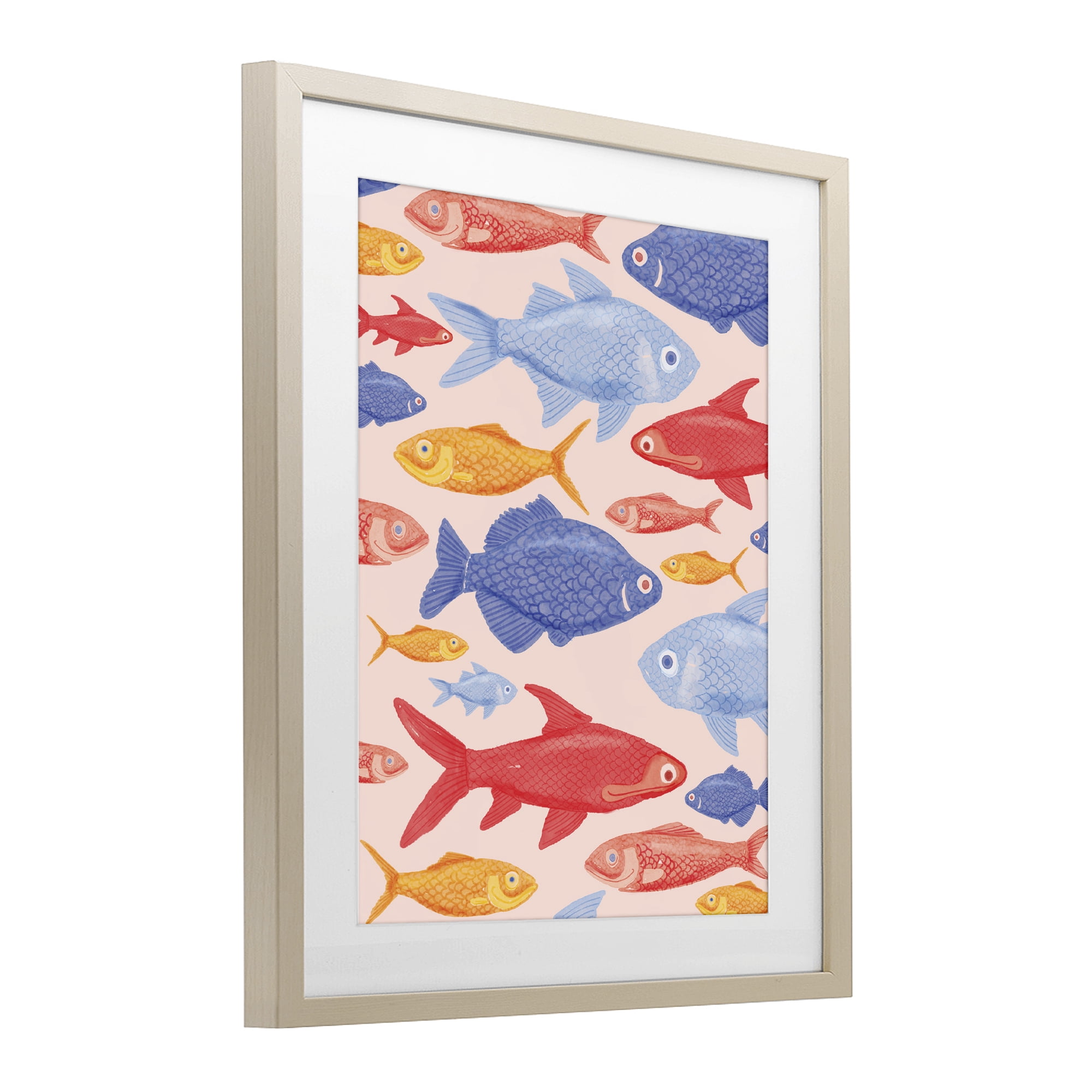 Stupell Industries Red Yellow and Blue Fish Birch Framed Print Under Glass, design by The Paper Curator