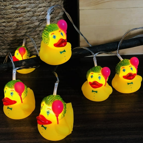 5.4ft Yellow Clown Duck with Red Balloon Battery Operated 10 Warm White LED Indoor Kid's Bedroom String Lights Night Mood Light