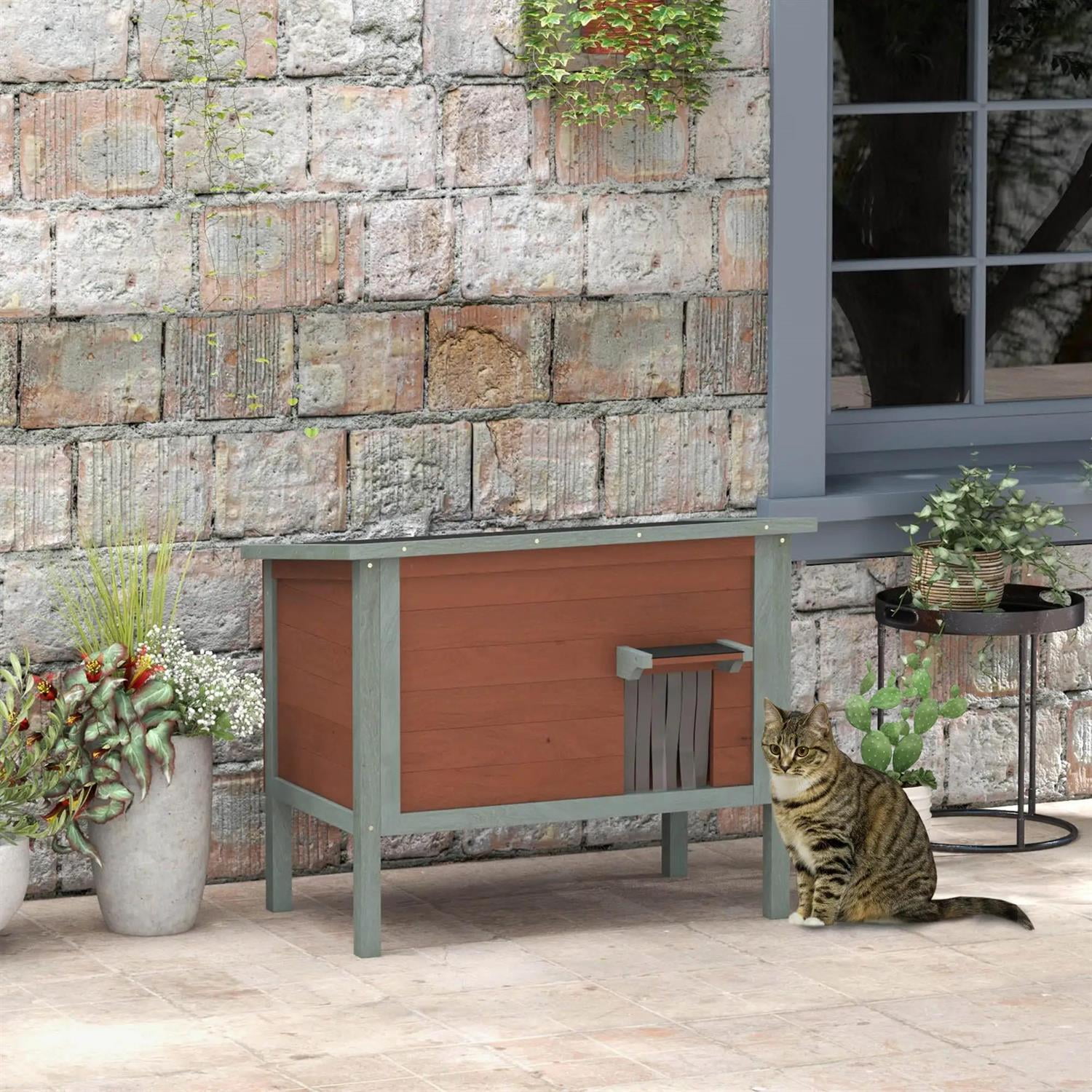 Pefilos Outdoor Weatherproof Cat House with Removable Floor, Wooden Feral Shelter for Cats and Small Animals, Brown