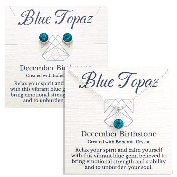 Silver December Birthstone Necklace and Stud Earrings Set with Bohemian Crystals, Silver Plated, Birthday Month Gift, Great for Mom.