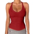 thumbnail image 1 of DondPO Womens Tank Tops,Lady V Neck Racer Back Tank Top For Women Padded Ribbed Long Tank Fitted Basic Tops,Halter Tops for Women,Womens Loose Tank Tops Clearance！ Red S Clearance！, 1 of 5
