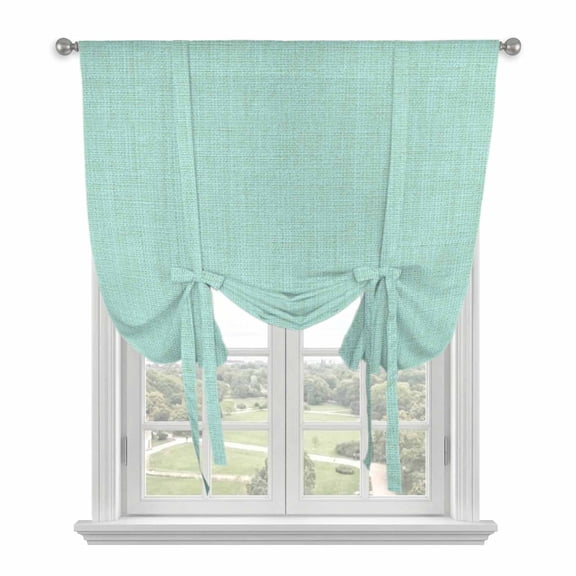 Linen Mint Green Balloon Curtains for Bedroom/Front Door/Bathroom, Modern Minimalist Pure Solid Color Tie Up Curtains 63 Inch Length Light Filtering Kitchen Curtains Shades for Windows 46"x63"