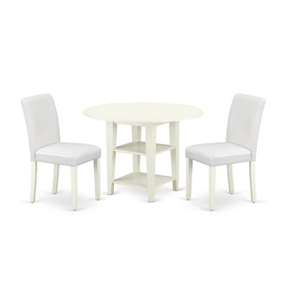 East West Furniture Shelton 3-piece Wood Dining Room Table Set in Linen White