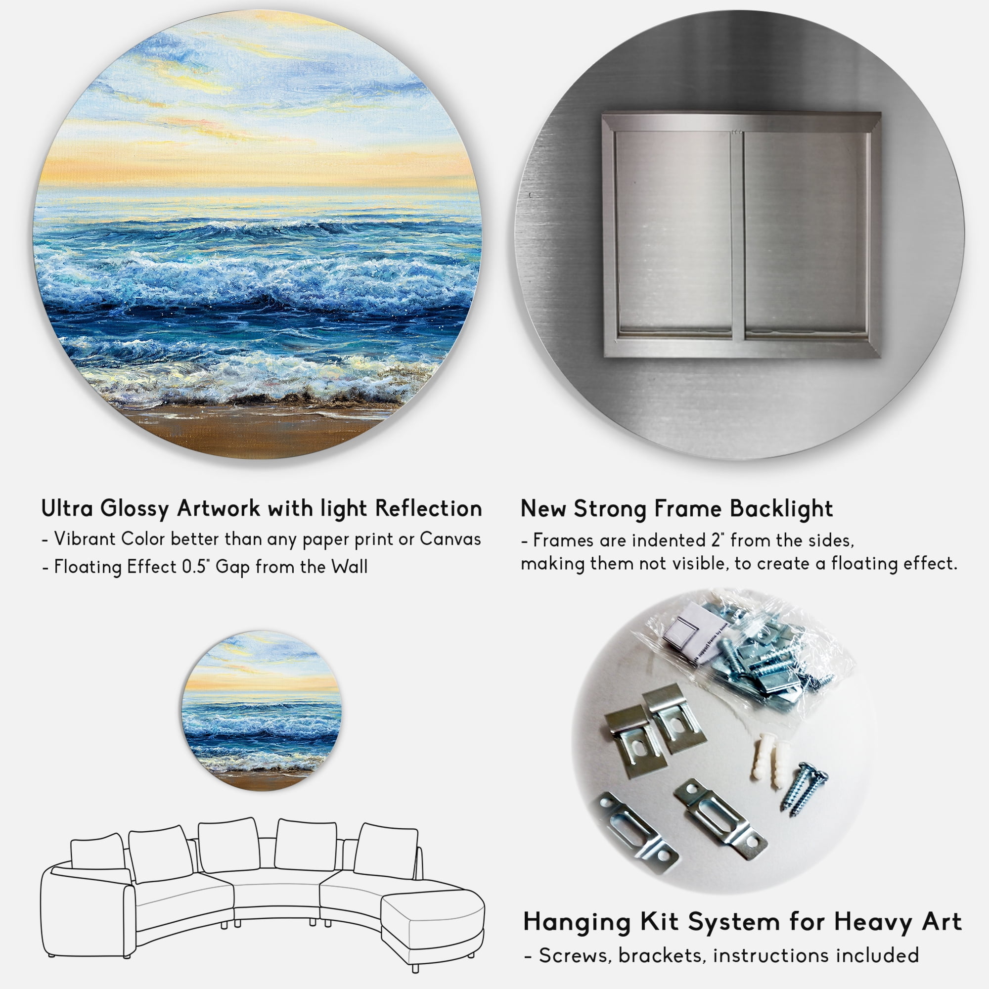 Ocean Waves At Sunrise 11 in x 11 in Painting Art Prints, by Designart