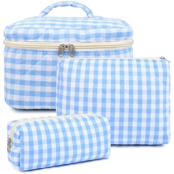 3PCS Makeup Bag Quilted Makeup Bags Set Cute Large Cosmetic Bag for Women Girls Coquette Aesthetic Toiletry Bag Travel Make Up Organizer Skincare Bag