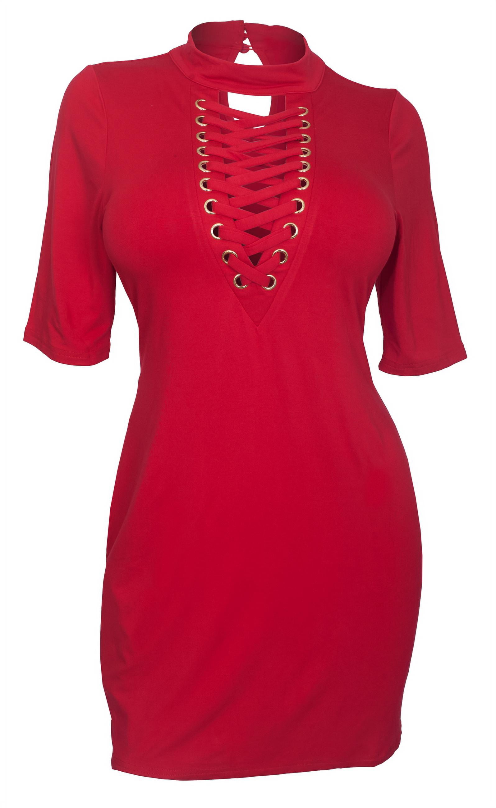 Plus Size Mock Turtleneck Lace Up Dress 