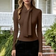 thumbnail image 4 of Blmnix Fitted Shirts for Women Brown Turtleneck Cotton Womens Tops Casual Long Sleeve Business Casual Clothes, 4 of 7