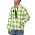 thumbnail image 3 of Uemuo White Green Plaid for Men's Fashion Full-zip Hoodies & Sweatshirts with Kangaroo Pocket, Zip-up Hooded Sweatshirt, Moisture Wicking & Breathable-Large, 3 of 5
