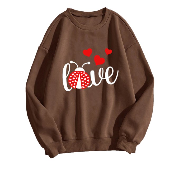 Gibobby Sudadera con forro polar Mujer Día de San Valentín para mujer casual manga larga cuello redondo pulóver sin capucha sudaderas ajuste blusa (Marrón, S)