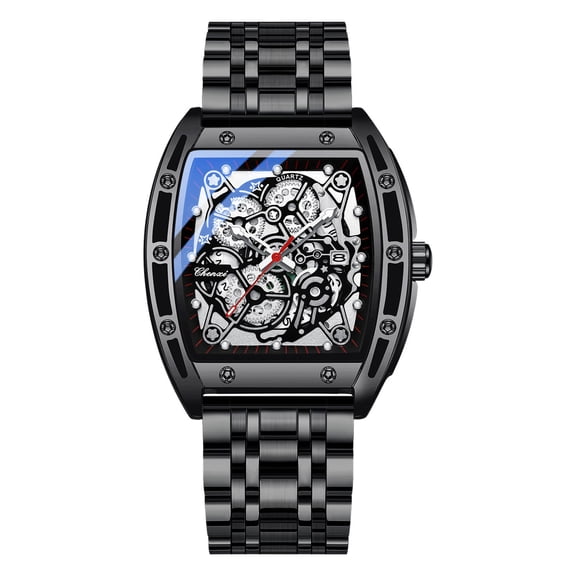 Avaner Men's Analog Quartz Business Watch: Stainless Steel Strap Tonneau-Shaped Case Mechanical Gear Decoration Luminous Hands Luminous Markers Calendar - Business and Workplace