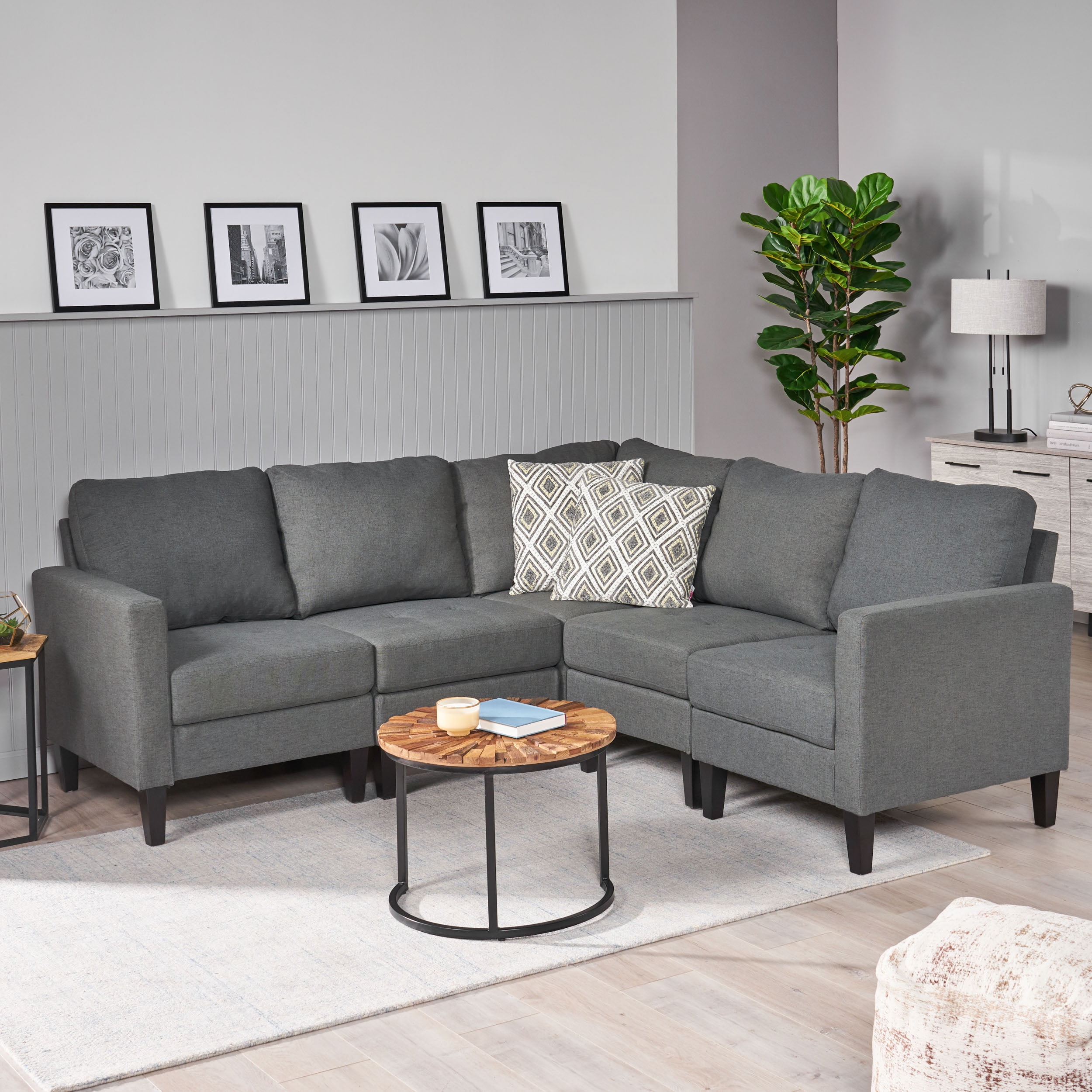 Noble House Aaron 5 Piece Fabric Sectional Couch