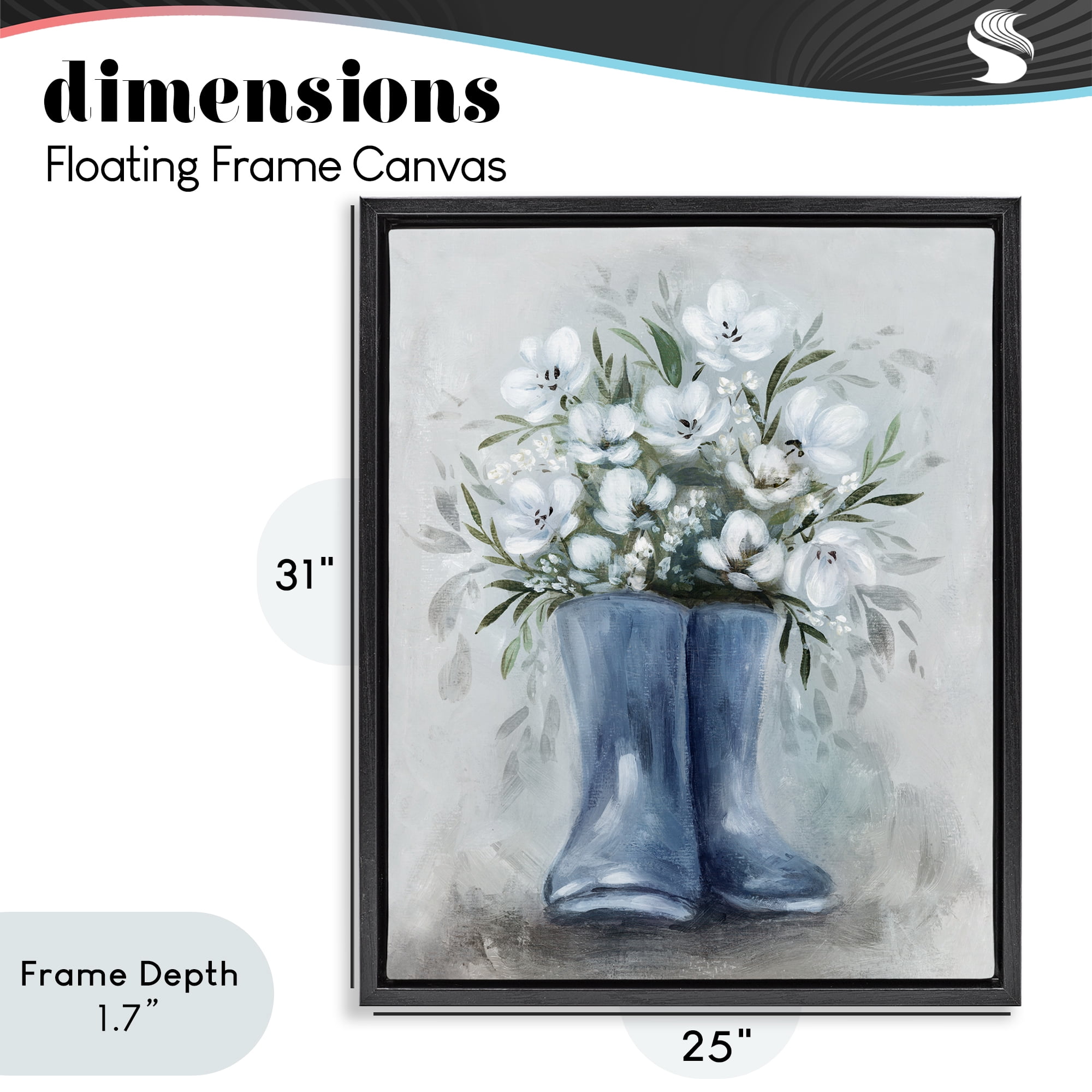 Stupell Industries Botanical Bouquet in Blue Boots Black Framed Floater Canvas Wall Art, design by Kristen Brockmon
