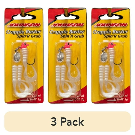 (3 pack) Johnson Crappie Buster Spin R Grub Fishing Lure Pink/Pearl 2 in