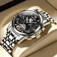 thumbnail image 3 of OLEVS Watch for Men Automatic Skeleton Tourbillon Mechanical Self Winding Business Luxury Dual Calendar Stainless Steel Luminous Waterproof Man Wrist Watches Black Dial, 3 of 11