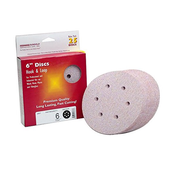 Sungold Abrasives 028200 6" By 6 Hole 800 Grit Premium Plus C Weight Paper Hook And Loop Sanding Discs, 25-Pack