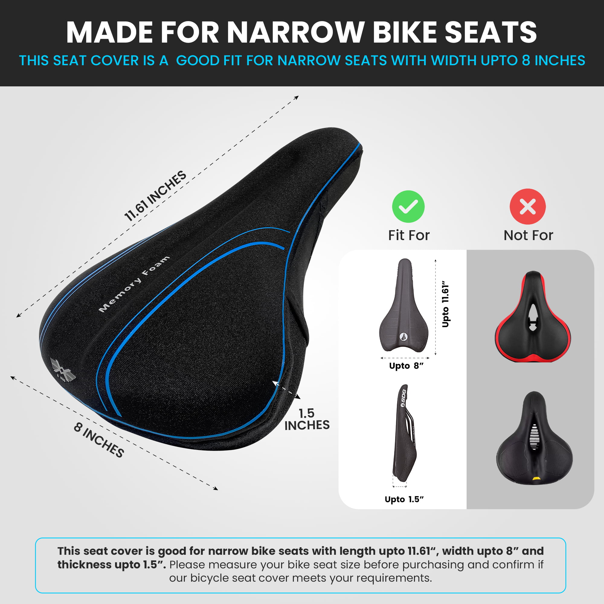 x Wing Bike Seat Cushion Gel Bike Seat Cover, Gel Padded Bike Seat Cover for Men Women Comfort, Stationary Bike Seat Cushions, Exercise Bike Seat Cov