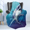 thumbnail image 4 of Shark Soft Flannel Fleece Throw Blanket, Digital Psychedelic Mammal Droplets Scary Atlantic Beast Abstract Artwork, Cozy Plush for Indoor and Outdoor Use, 60" x 80", Blue Grey, by Ambesonne, 4 of 5