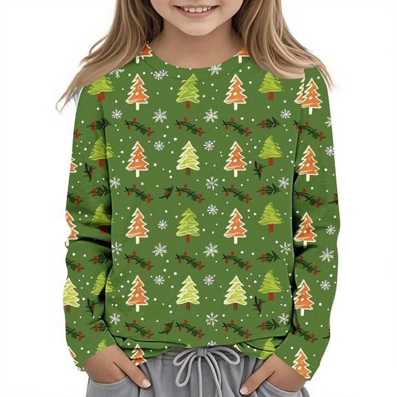 BaoFuBaoMei Funny Graphic Tees Boys Girls Christmas Christmas Tree Long Sleeve Pullover Shirt Slim Crew Neck Fall Clothes for Christmas Dinner Vacation Holiday