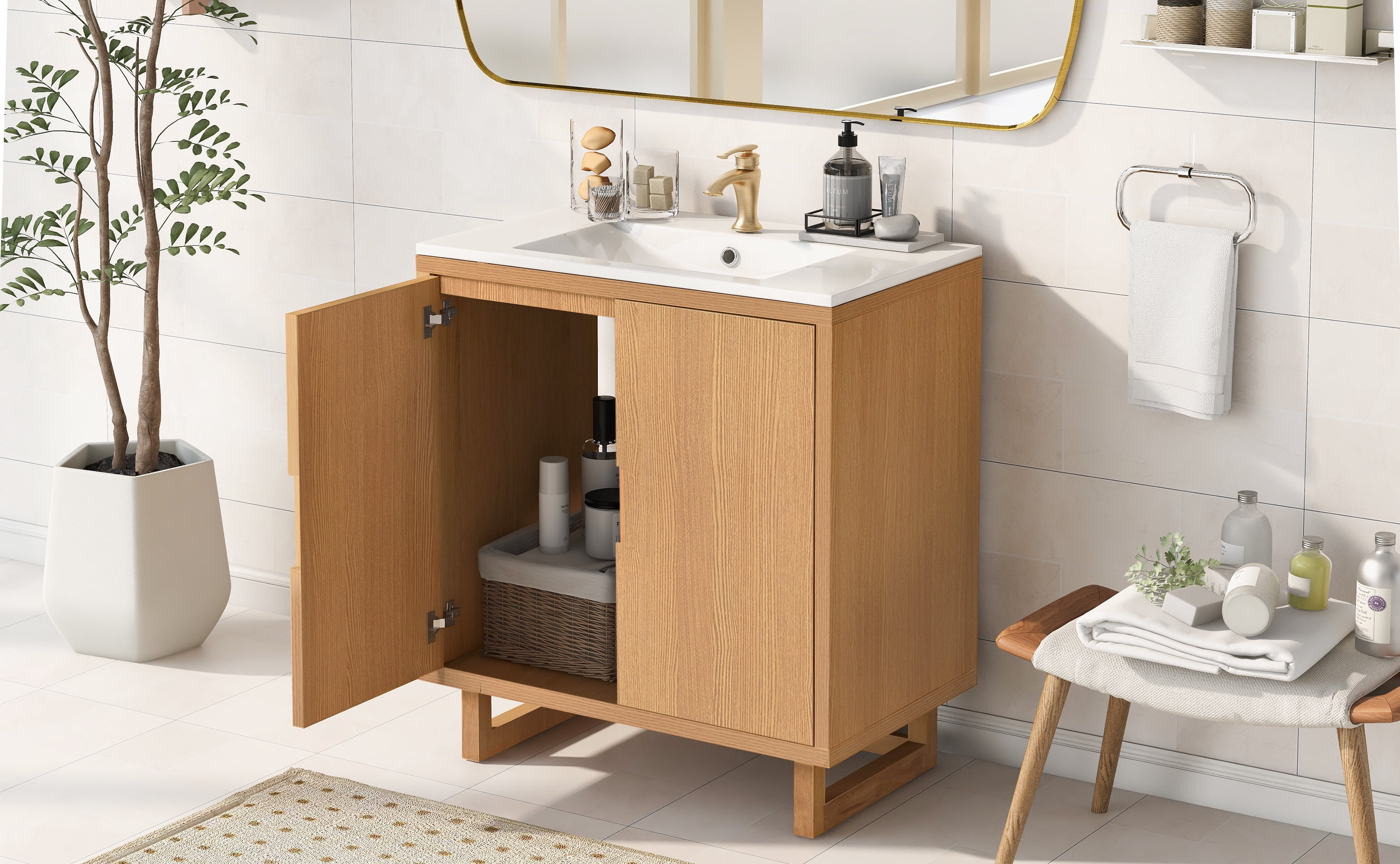 Euroco 30" Bathroom vanity Set with Sink, Combo Cabinet, Bathroom Storage Cabinet, Solid Wood Frame