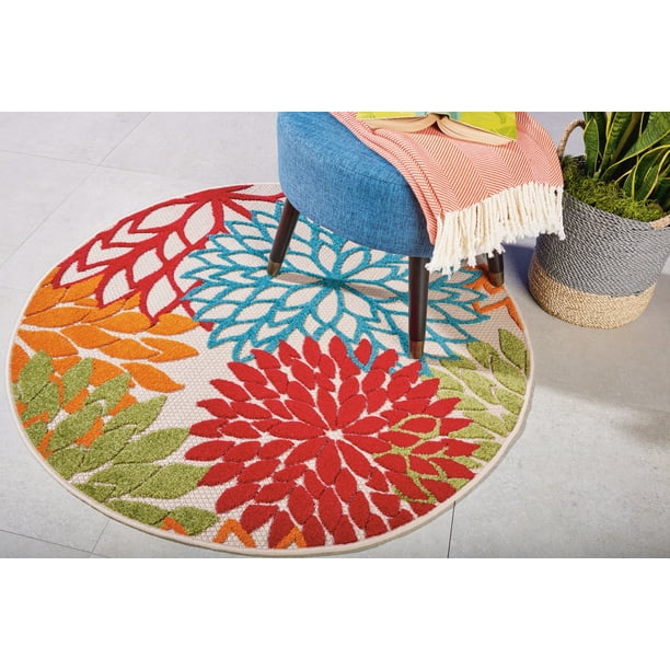 Nourison Aloha Indoor Outdoor Tropical Fl Green 5 3 X Round Area Rug Com Nourison Aloha Indoor Outdoor Tropical, 5 X Round Area Rugs