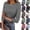 33# Dark Gray, variant on Women's Casual Striped Tops 3/4 Sleeve Crewneck Shirts Ribbed Knit Summer Basic Tees Loose Fit Blouses Hot Pink L