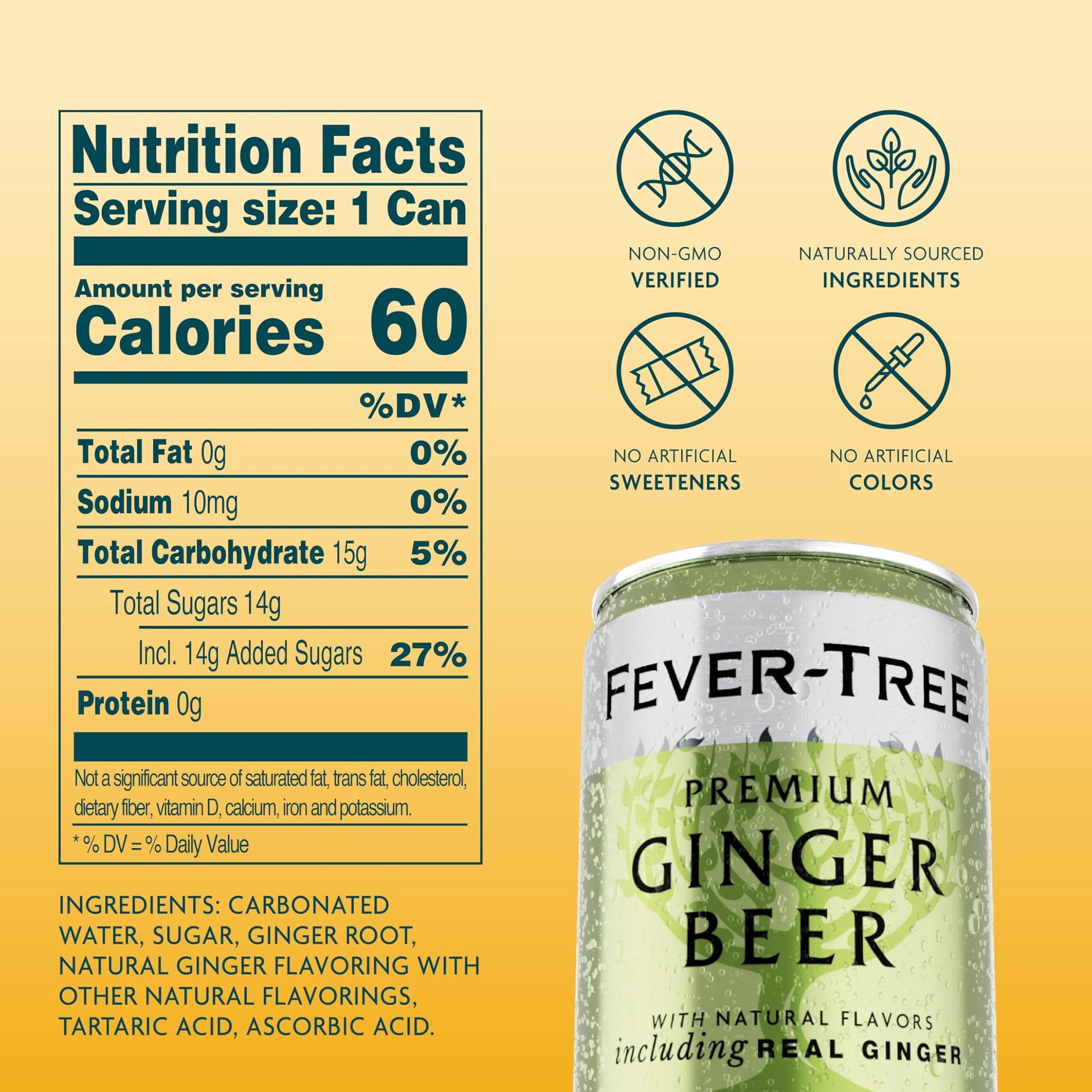 Fever-Tree Premium Ginger Beer , 8 Pack, 150 ML Aluminum Cans, 0% ABV