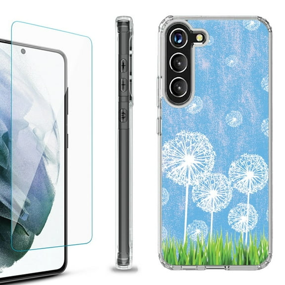 OneToughShield ® for Samsung Galaxy S23  S23 Plus 5G Shockproof Bumper Phone Case, with Tempered Glass Screen Protector - Dandelion Sky