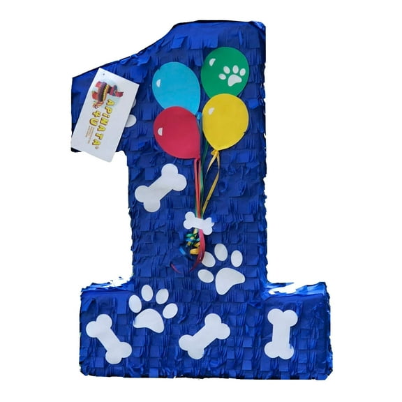 20" Tall Number One Pinata for Puppy Theme Birthday Party Blue Color Dog Theme Decoration