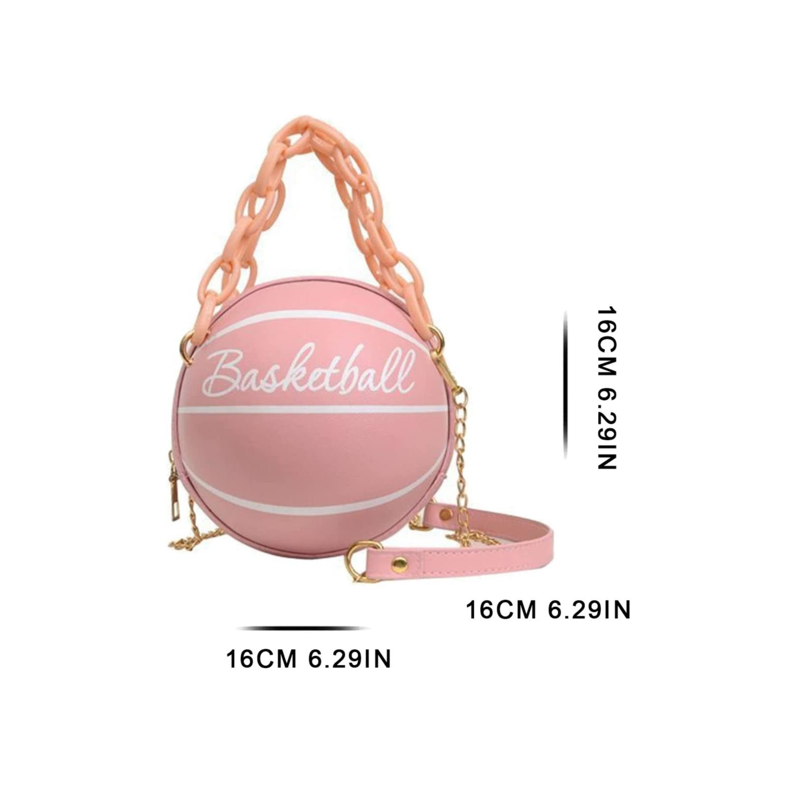 Faraee Basketball Shaped Cross Body Bag Leather Round Handbag Messenger Shoulder Purse with Chain Strap