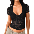 thumbnail image 1 of Camisa de Larga con Encaje para Mujer, Corte Bajo, Estilo Y2K, Corte Entallado, Ideal para Salir, Discotecas y Conciertos. Negro XL, 1 of 9