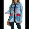 thumbnail image 3 of Chaqueta Vaquera de Larga con Solapa Holgada y Parches para Mujer, Estilo Retro con Borde Sin Rematar, de Medio. Naranja L, 3 of 7