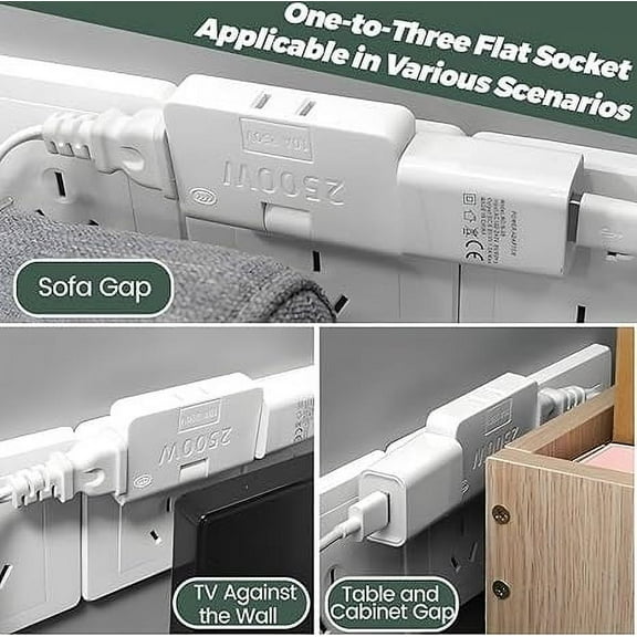 HBBKVI Rotatable Socket Converter Socket Converter 3 Way Rotatable Socket Converter 180 Slim Wireless Adapt 2 Prong Flat Wall Plug Safe for Home