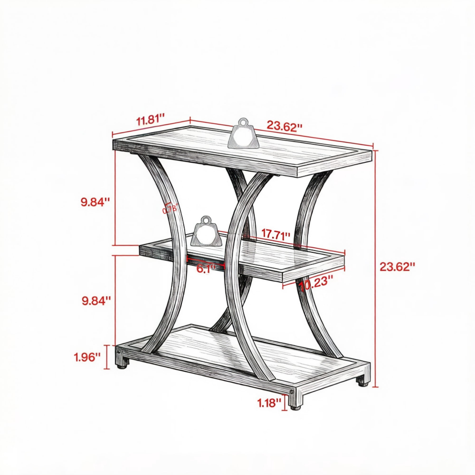 End Table, 27.17 in x 21.06 in x 5.51 in, MDF, 18.30 lb