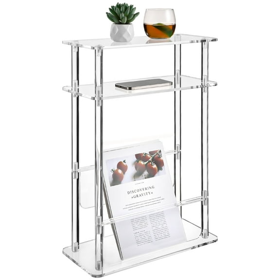 3-Tier Slim Acrylic End Table, Narrow Bedside Table for Small Space, Acrylic Nightstand with Magazine Rack, Compact Furniture for Bedroom, Living Room, 15.7 x 7.1 x 22.8 in